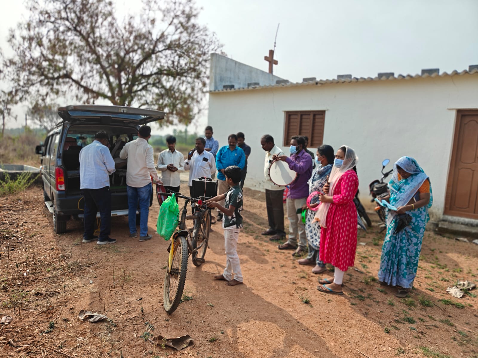 Church outreach team gathered in front of the church building.